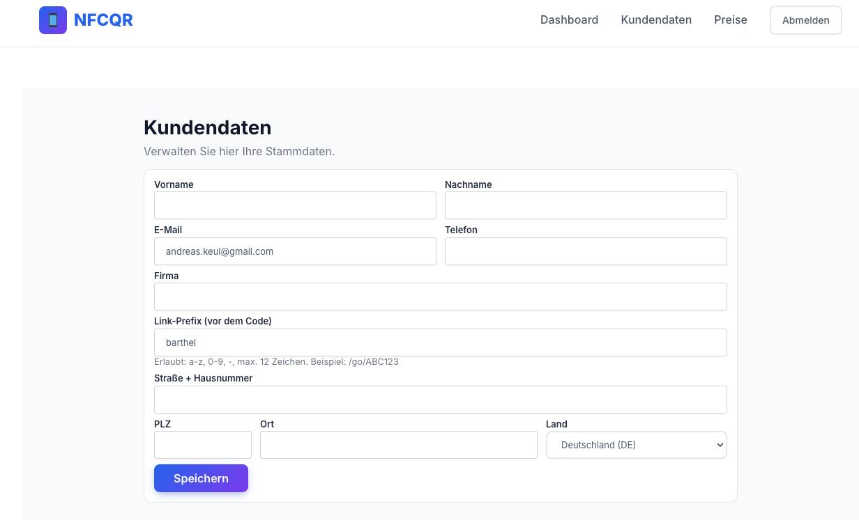 Kundendaten mit Prefix-Feld